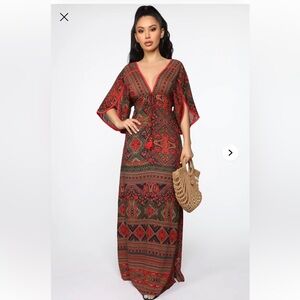 Fashion Nova Red and Black Bohemian Maxi Dress